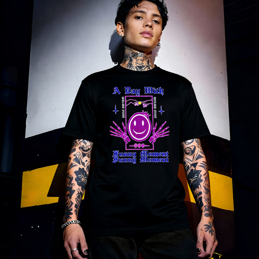 Unisex 90s vintage mono tone graphic T-shirt with bold full print, no halftones, authentic retro streetwear style