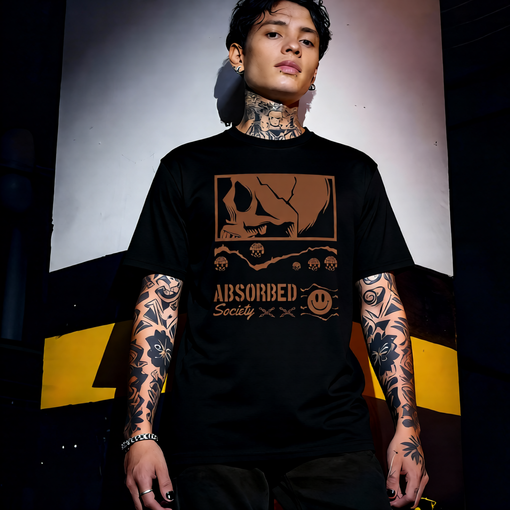 Unisex 90s vintage mono tone graphic T-shirt with bold full print, no halftones, authentic retro streetwear style