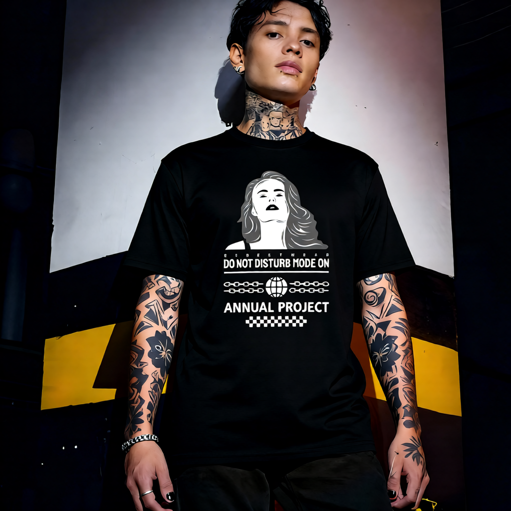 Unisex 90s vintage mono tone graphic T-shirt with bold full print, no halftones, authentic retro streetwear style