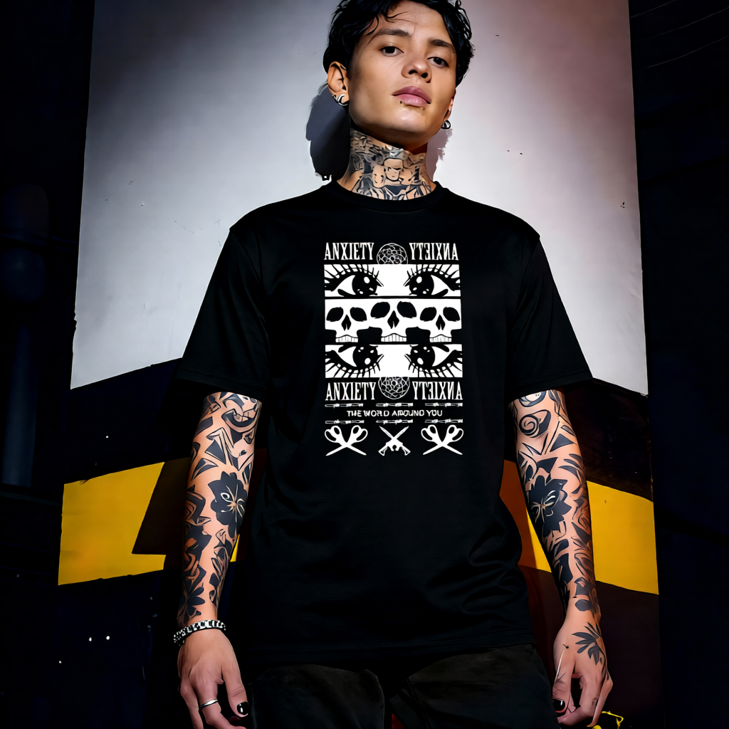 Unisex 90s vintage mono tone graphic T-shirt with bold full print, no halftones, authentic retro streetwear style
