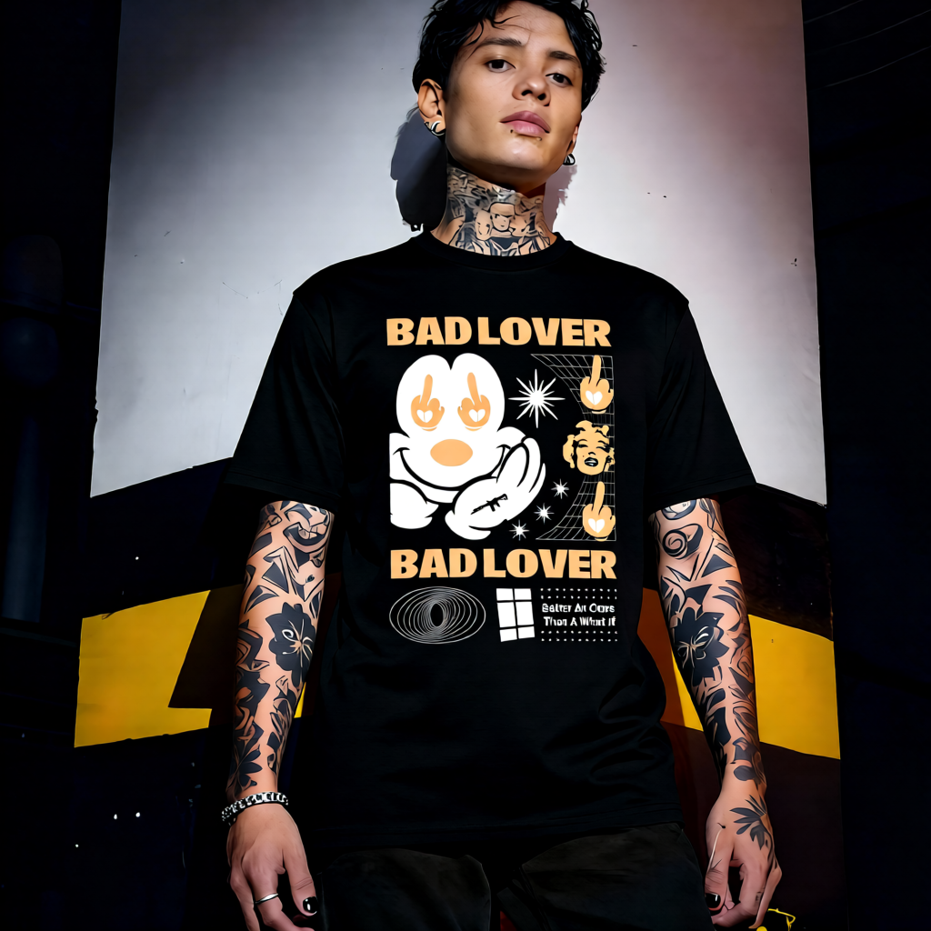 Unisex 90s vintage mono tone graphic T-shirt with bold full print, no halftones, authentic retro streetwear style