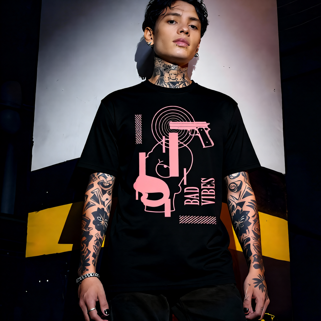 Unisex 90s vintage mono tone graphic T-shirt with bold full print, no halftones, authentic retro streetwear style