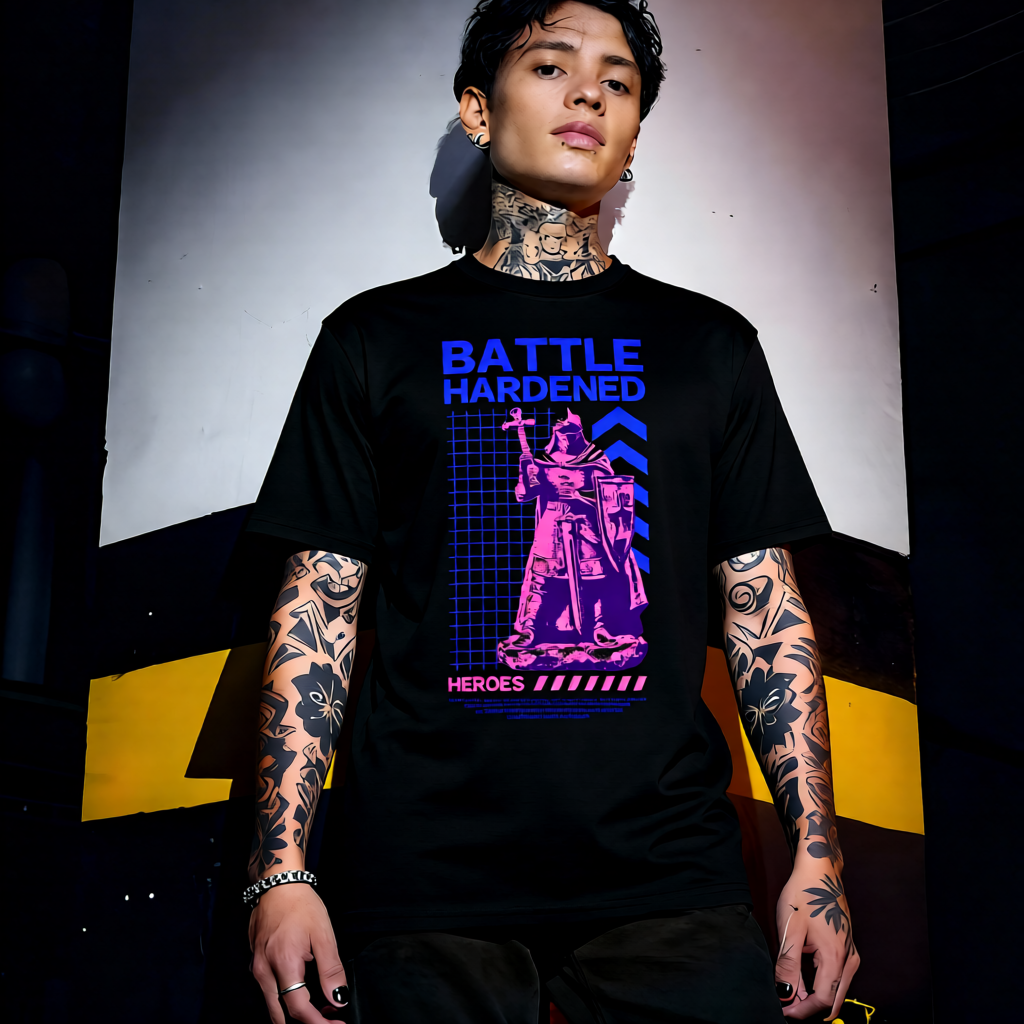 Unisex 90s vintage mono tone graphic T-shirt with bold full print, no halftones, authentic retro streetwear style