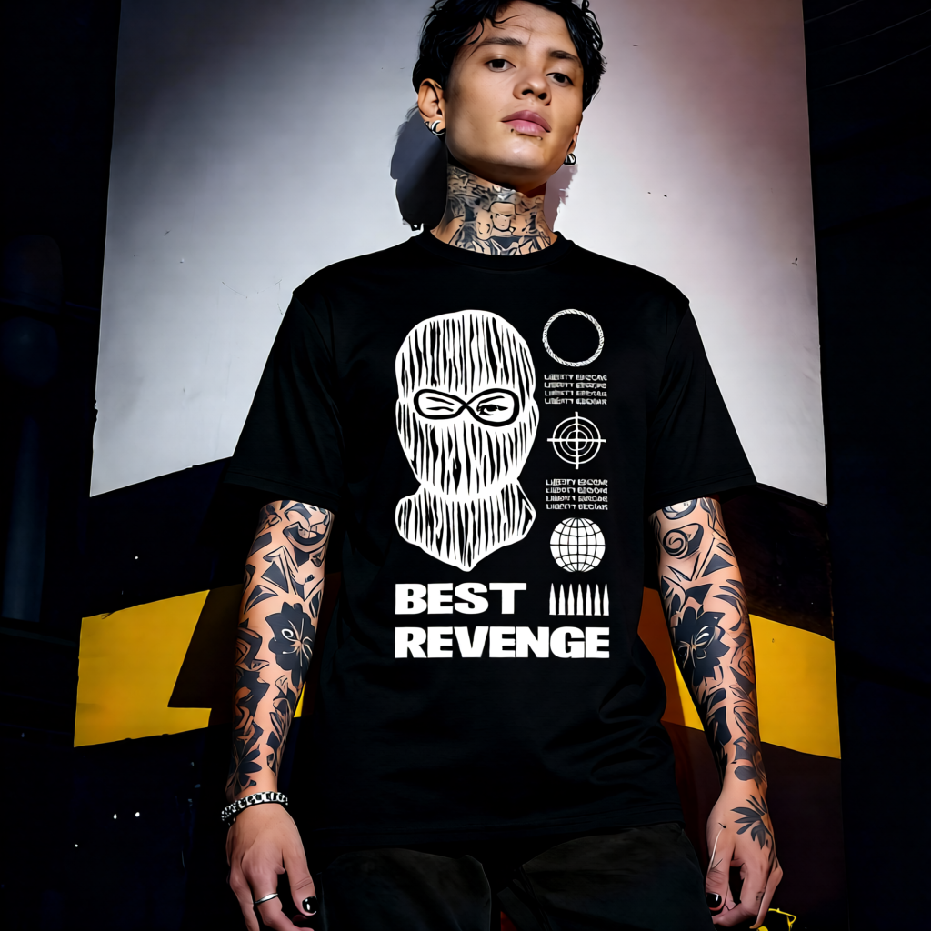 Unisex 90s vintage mono tone graphic T-shirt with bold full print, no halftones, authentic retro streetwear style