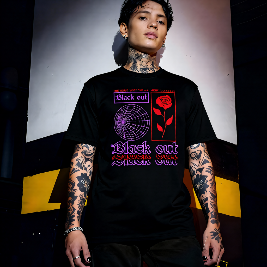 Unisex 90s vintage mono tone graphic T-shirt with bold full print, no halftones, authentic retro streetwear style