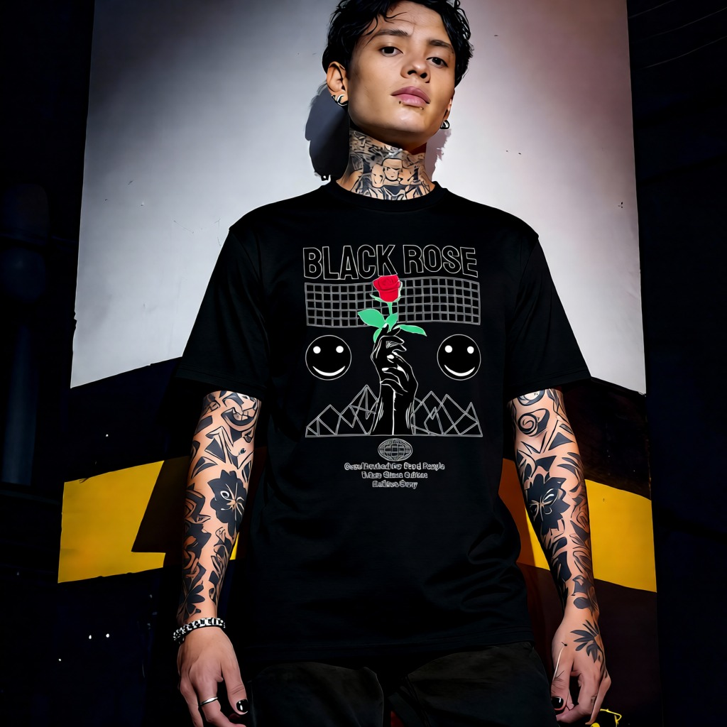 Unisex 90s vintage mono tone graphic T-shirt with bold full print, no halftones, authentic retro streetwear style