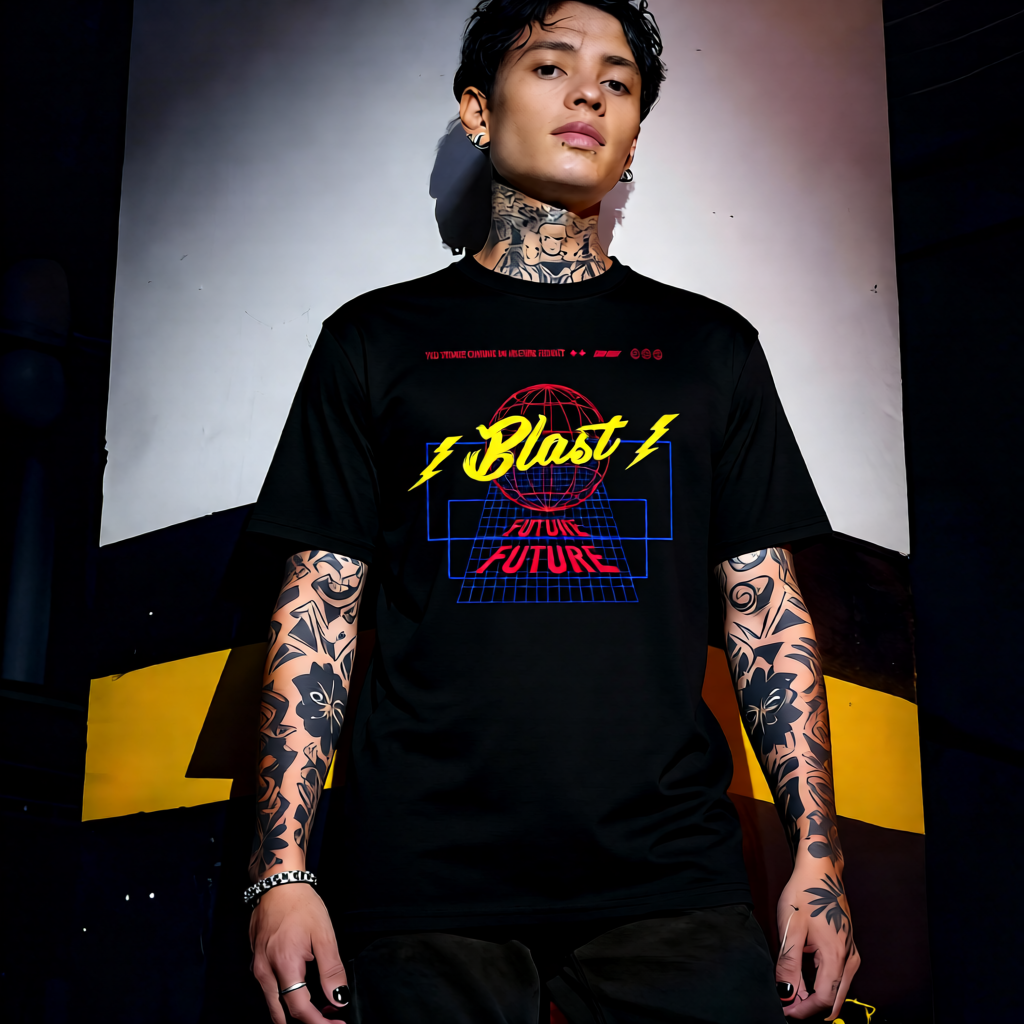 Unisex 90s vintage mono tone graphic T-shirt with bold full print, no halftones, authentic retro streetwear style