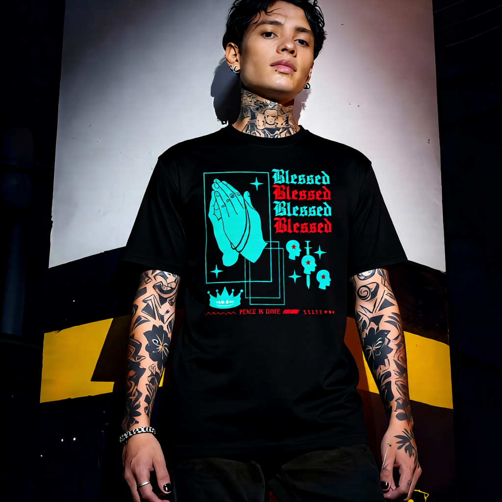 Unisex 90s vintage mono tone graphic T-shirt with bold full print, no halftones, authentic retro streetwear style