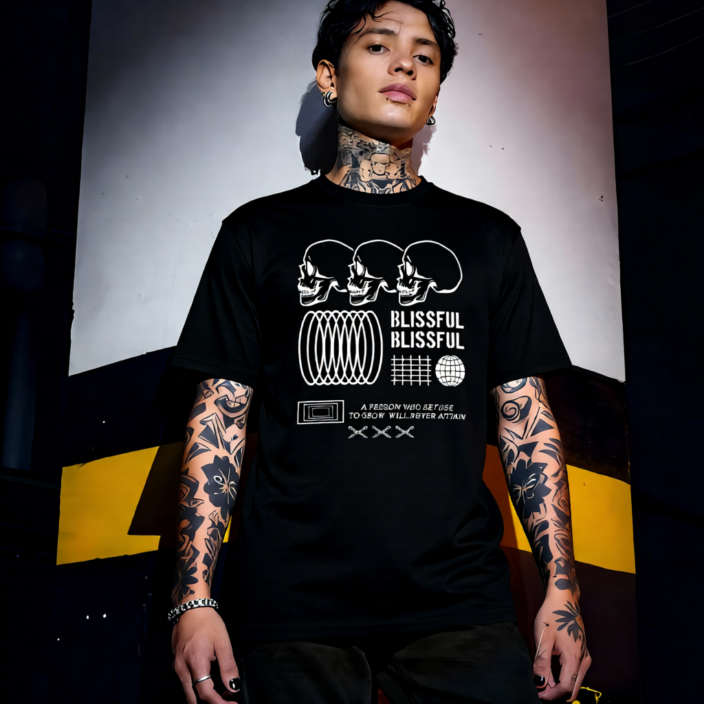 Unisex 90s vintage mono tone graphic T-shirt with bold full print, no halftones, authentic retro streetwear style