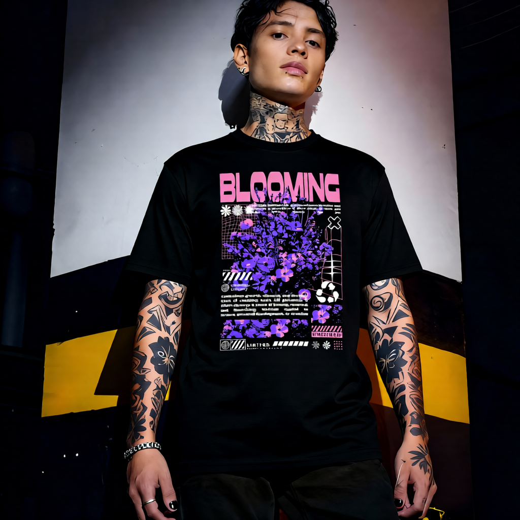 Unisex 90s vintage mono tone graphic T-shirt with bold full print, no halftones, authentic retro streetwear style