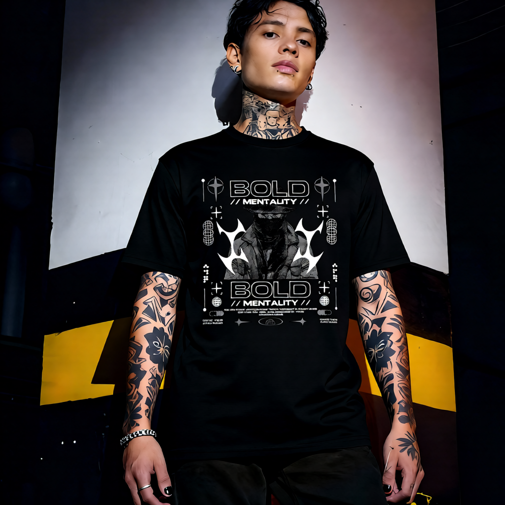 Unisex 90s vintage mono tone graphic T-shirt with bold full print, no halftones, authentic retro streetwear style
