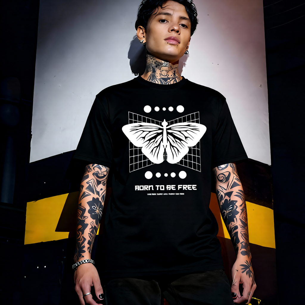 Unisex 90s vintage mono tone graphic T-shirt with bold full print, no halftones, authentic retro streetwear style