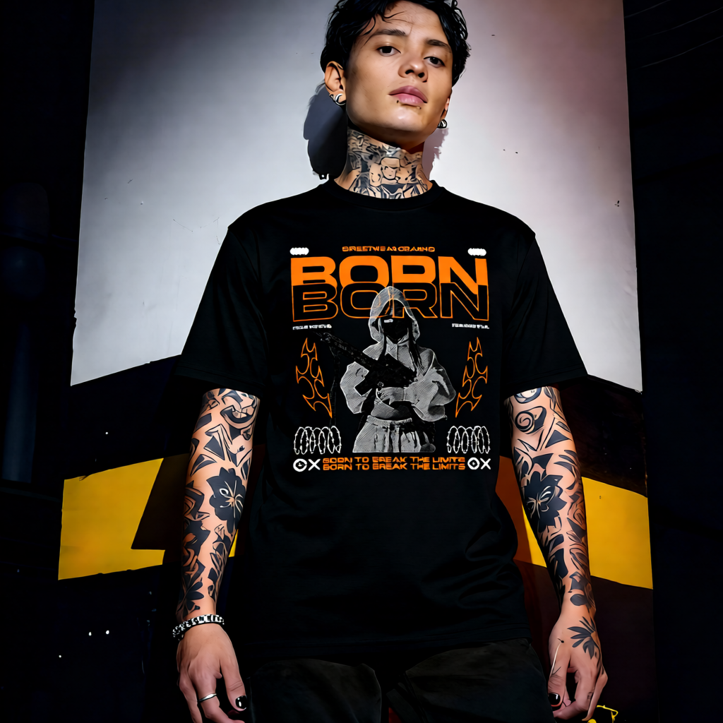 Unisex 90s vintage mono tone graphic T-shirt with bold full print, no halftones, authentic retro streetwear style