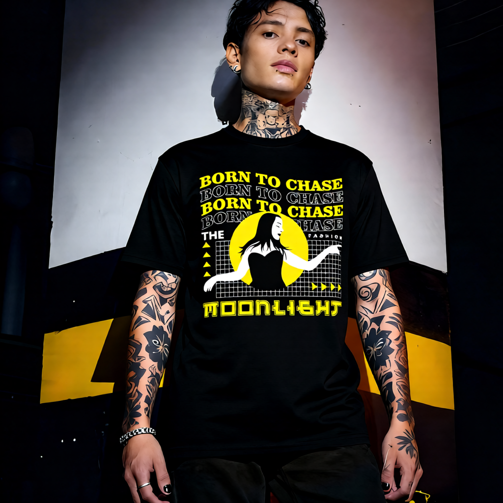 Unisex 90s vintage mono tone graphic T-shirt with bold full print, no halftones, authentic retro streetwear style