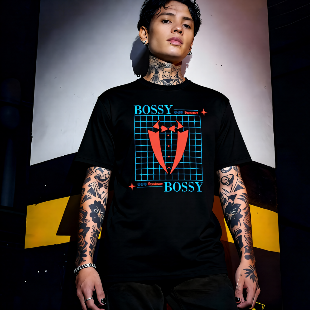 Unisex 90s vintage mono tone graphic T-shirt with bold full print, no halftones, authentic retro streetwear style
