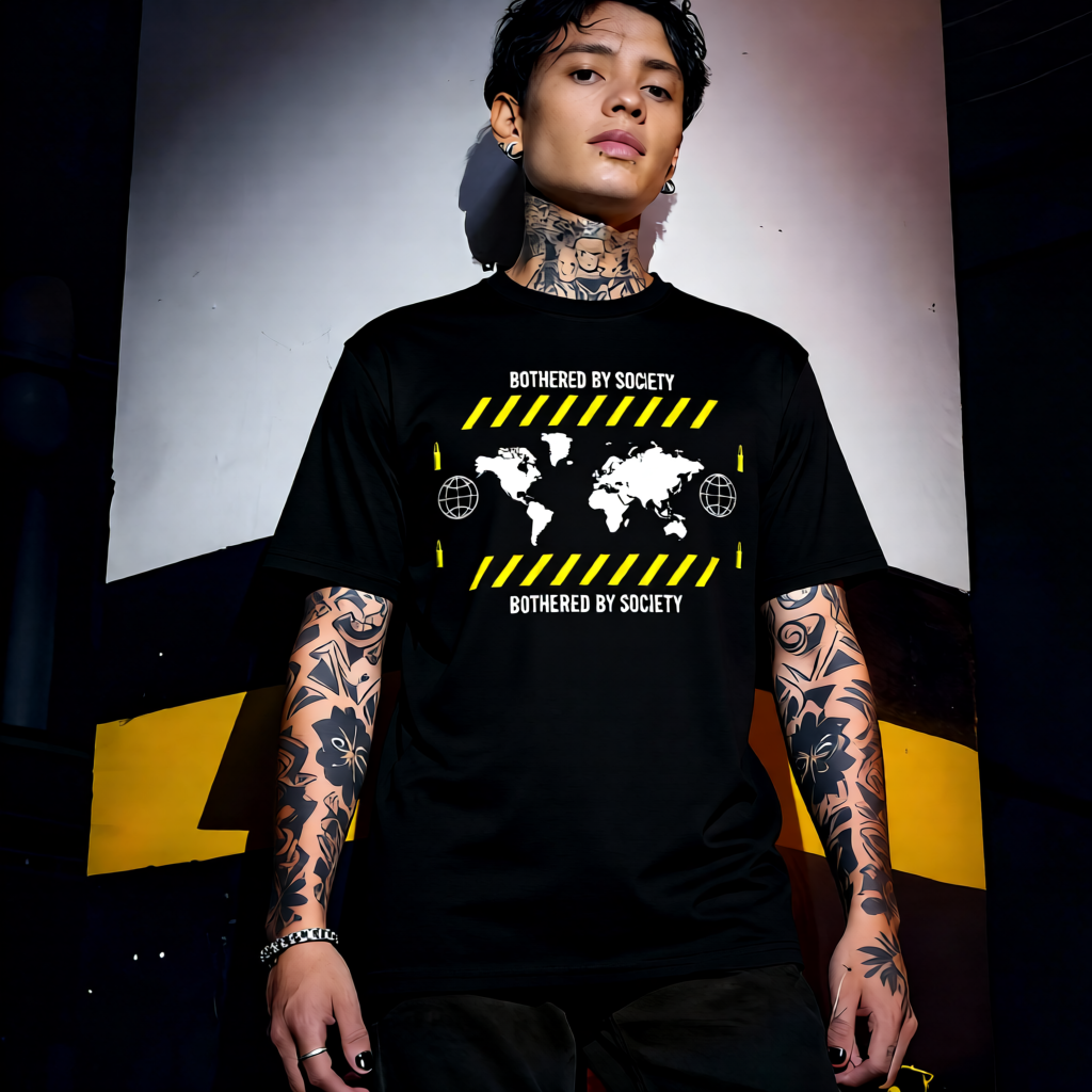 Unisex 90s vintage mono tone graphic T-shirt with bold full print, no halftones, authentic retro streetwear style