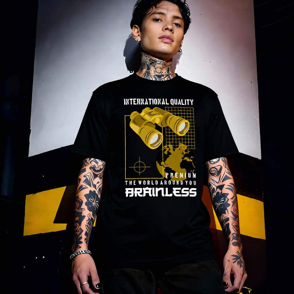 Unisex 90s vintage mono tone graphic T-shirt with bold full print, no halftones, authentic retro streetwear style