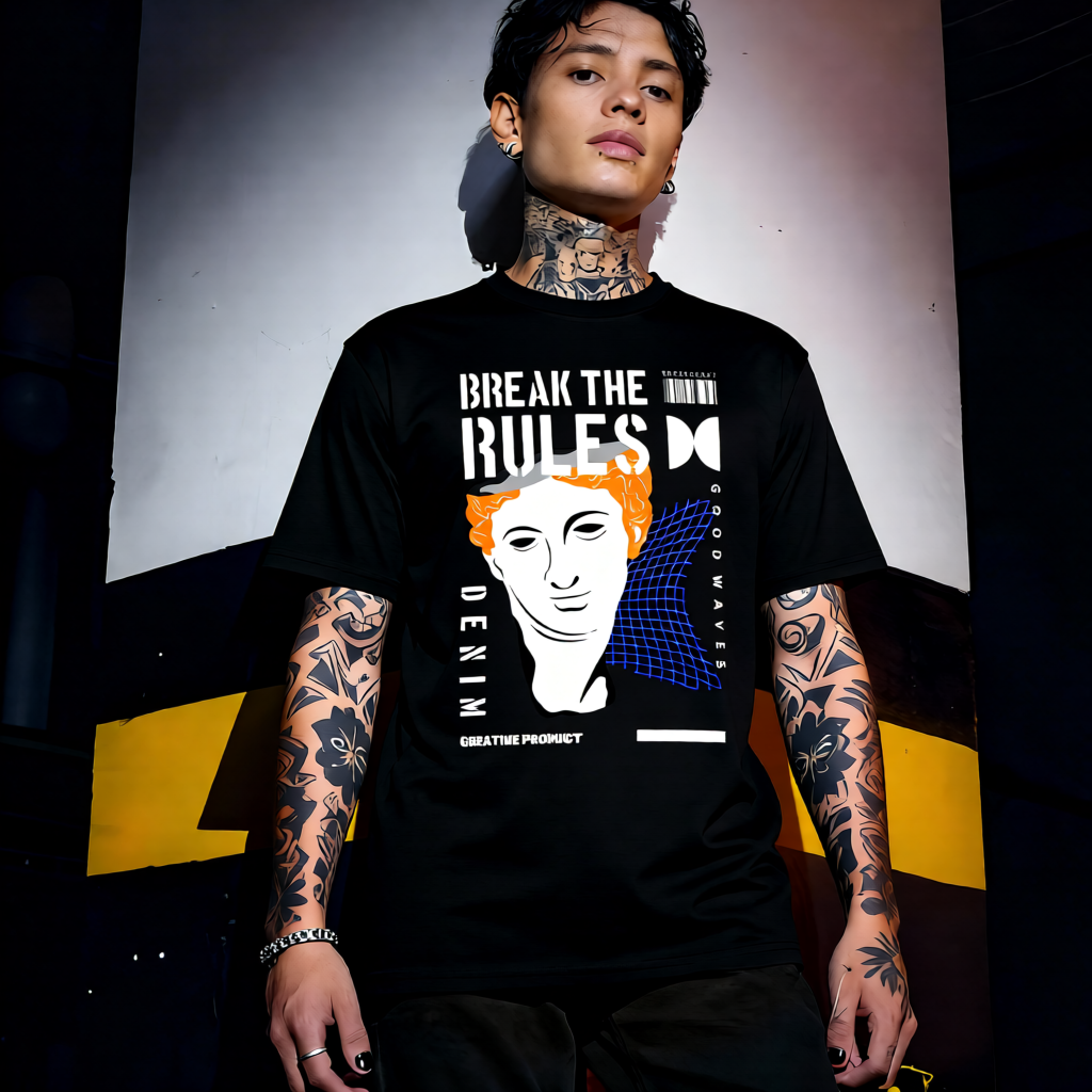 Unisex 90s vintage mono tone graphic T-shirt with bold full print, no halftones, authentic retro streetwear style