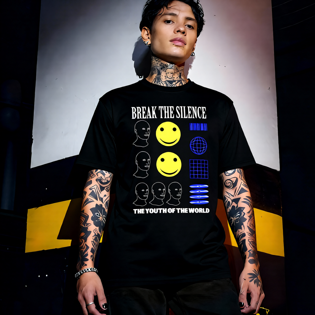 Unisex 90s vintage mono tone graphic T-shirt with bold full print, no halftones, authentic retro streetwear style