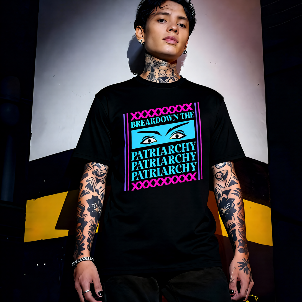 Unisex 90s vintage mono tone graphic T-shirt with bold full print, no halftones, authentic retro streetwear style