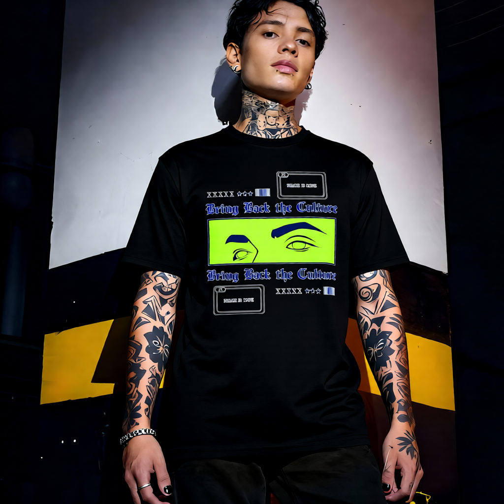 Unisex 90s vintage mono tone graphic T-shirt with bold full print, no halftones, authentic retro streetwear style