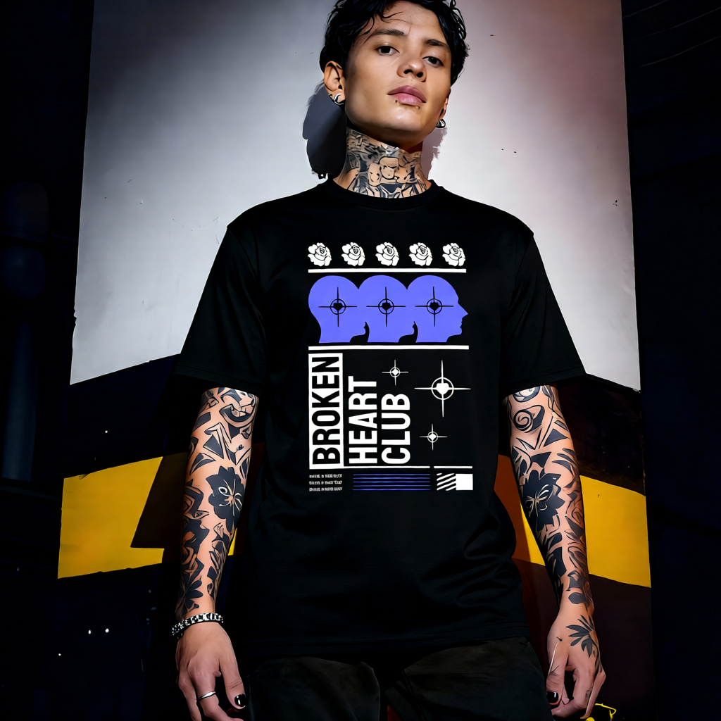 Unisex 90s vintage mono tone graphic T-shirt with bold full print, no halftones, authentic retro streetwear style
