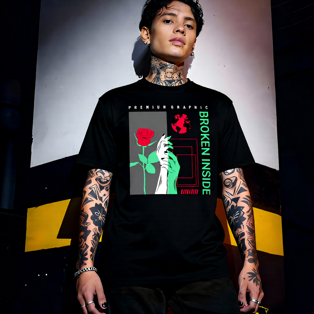 Unisex 90s vintage mono tone graphic T-shirt with bold full print, no halftones, authentic retro streetwear style