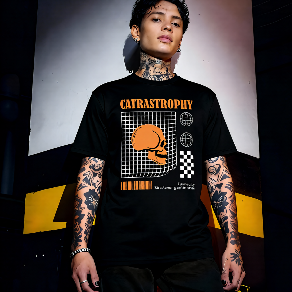 Unisex 90s vintage mono tone graphic T-shirt with bold full print, no halftones, authentic retro streetwear style