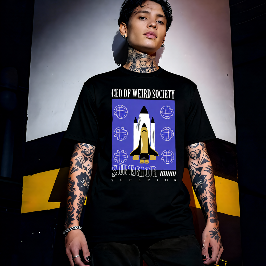 Unisex 90s vintage mono tone graphic T-shirt with bold full print, no halftones, authentic retro streetwear style