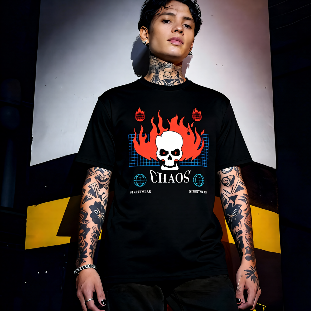 Unisex 90s vintage mono tone graphic T-shirt with bold full print, no halftones, authentic retro streetwear style