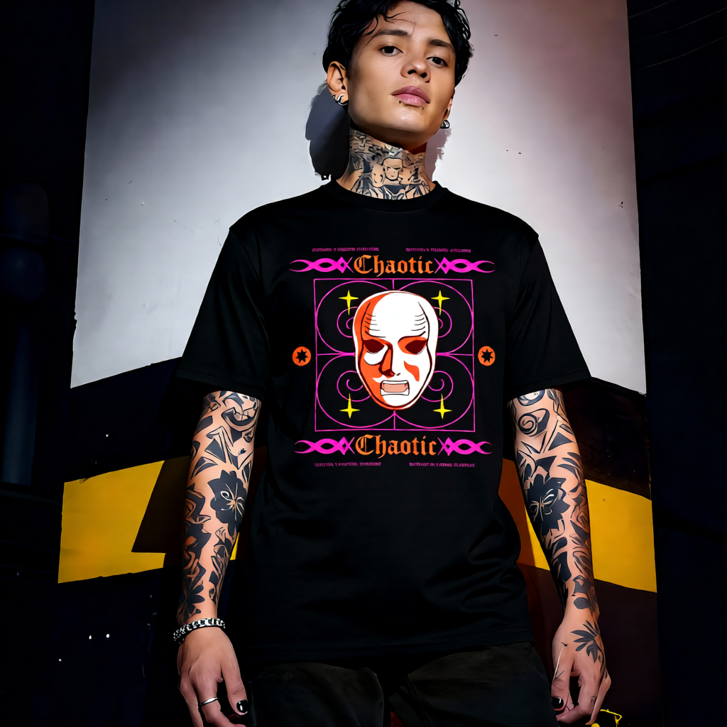 Unisex 90s vintage mono tone graphic T-shirt with bold full print, no halftones, authentic retro streetwear style