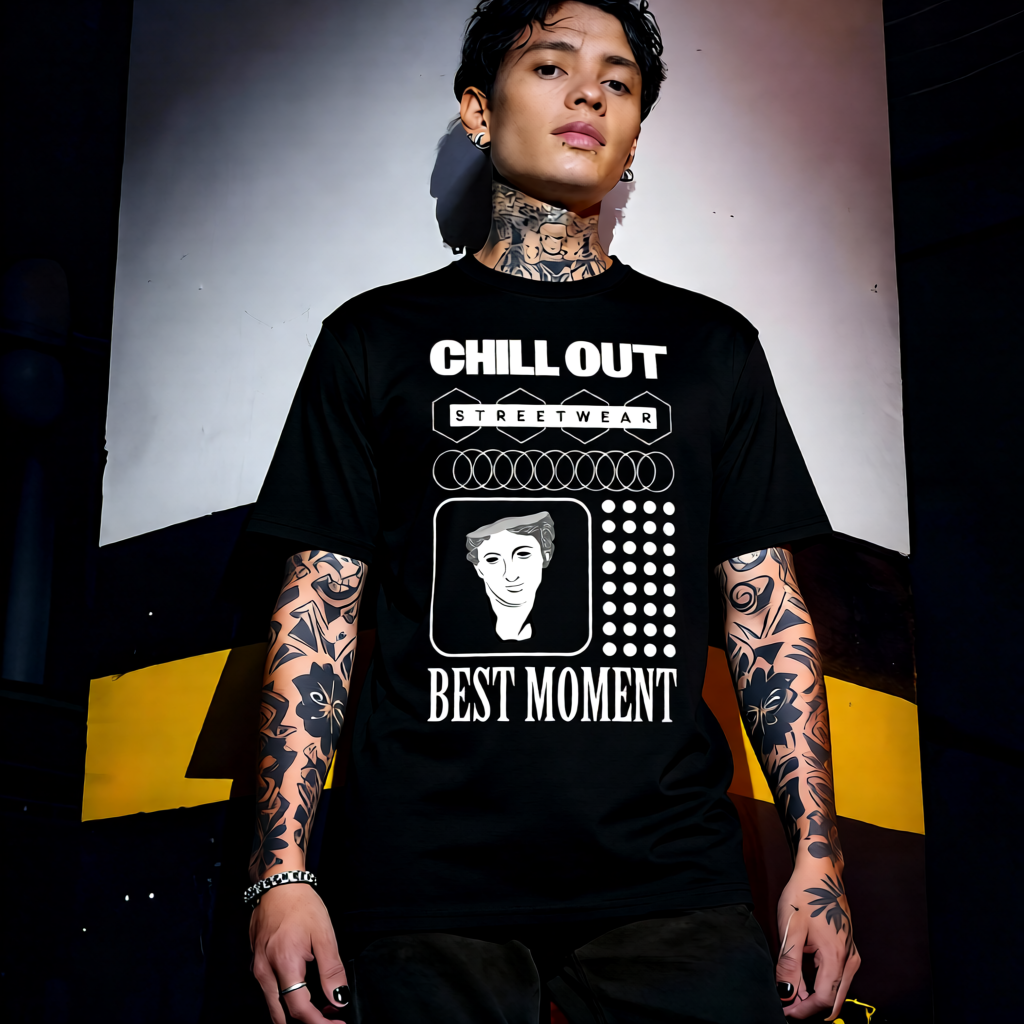 Unisex 90s vintage mono tone graphic T-shirt with bold full print, no halftones, authentic retro streetwear style