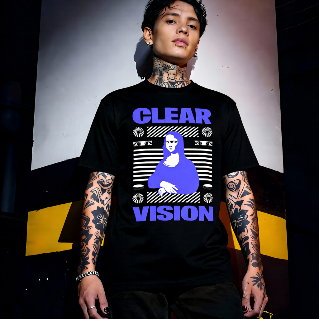 Unisex 90s vintage mono tone graphic T-shirt with bold full print, no halftones, authentic retro streetwear style