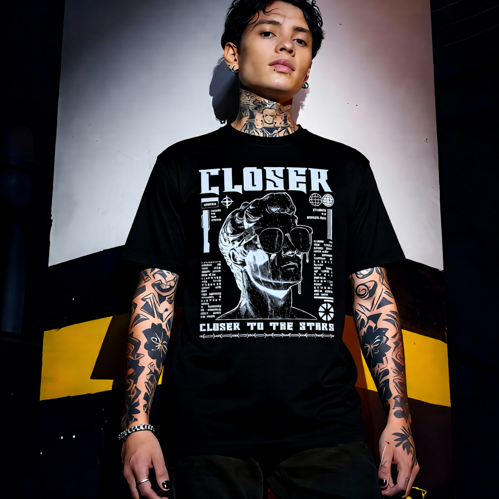 Unisex 90s vintage mono tone graphic T-shirt with bold full print, no halftones, authentic retro streetwear style