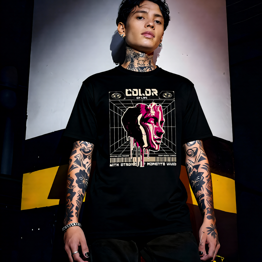Unisex 90s vintage mono tone graphic T-shirt with bold full print, no halftones, authentic retro streetwear style