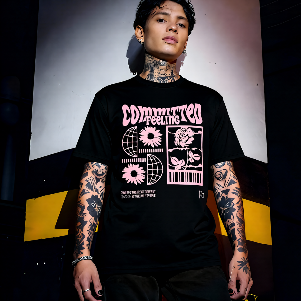 Unisex 90s vintage mono tone graphic T-shirt with bold full print, no halftones, authentic retro streetwear style