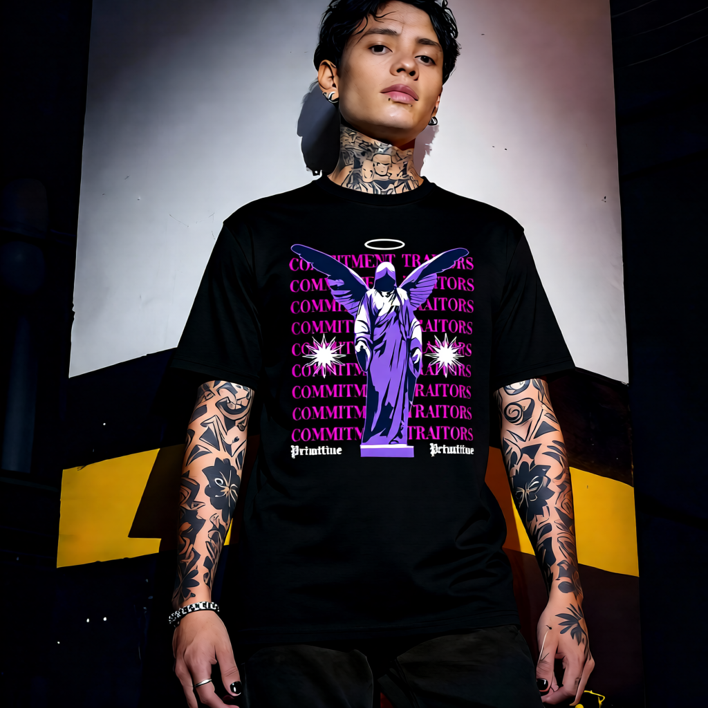 Unisex 90s vintage mono tone graphic T-shirt with bold full print, no halftones, authentic retro streetwear style