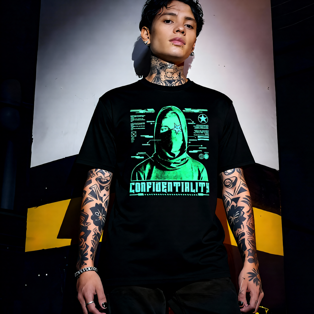 Unisex 90s vintage mono tone graphic T-shirt with bold full print, no halftones, authentic retro streetwear style
