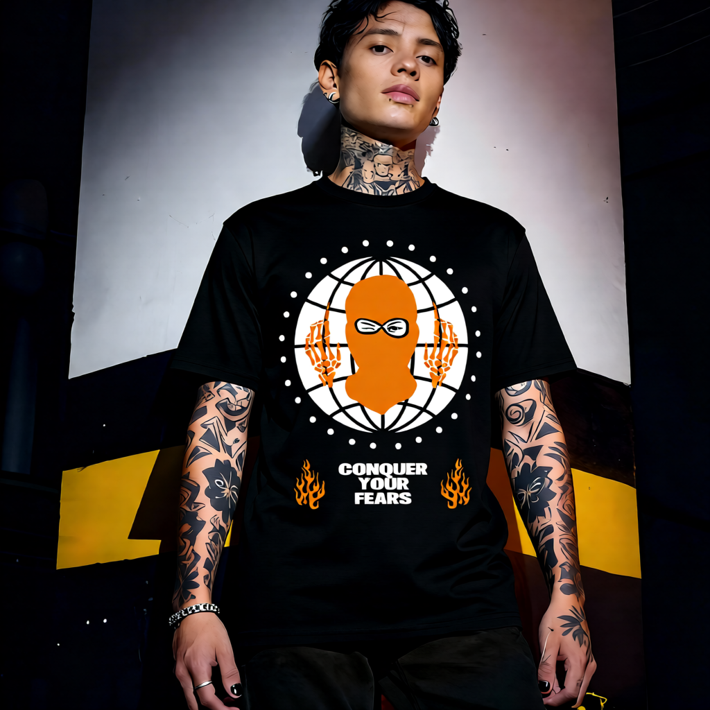 Unisex 90s vintage mono tone graphic T-shirt with bold full print, no halftones, authentic retro streetwear style