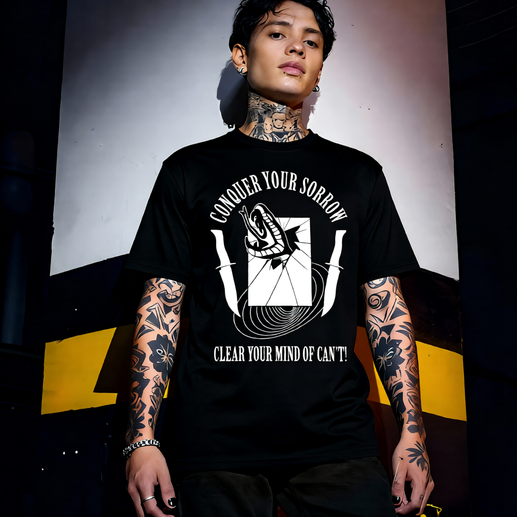 Unisex 90s vintage mono tone graphic T-shirt with bold full print, no halftones, authentic retro streetwear style