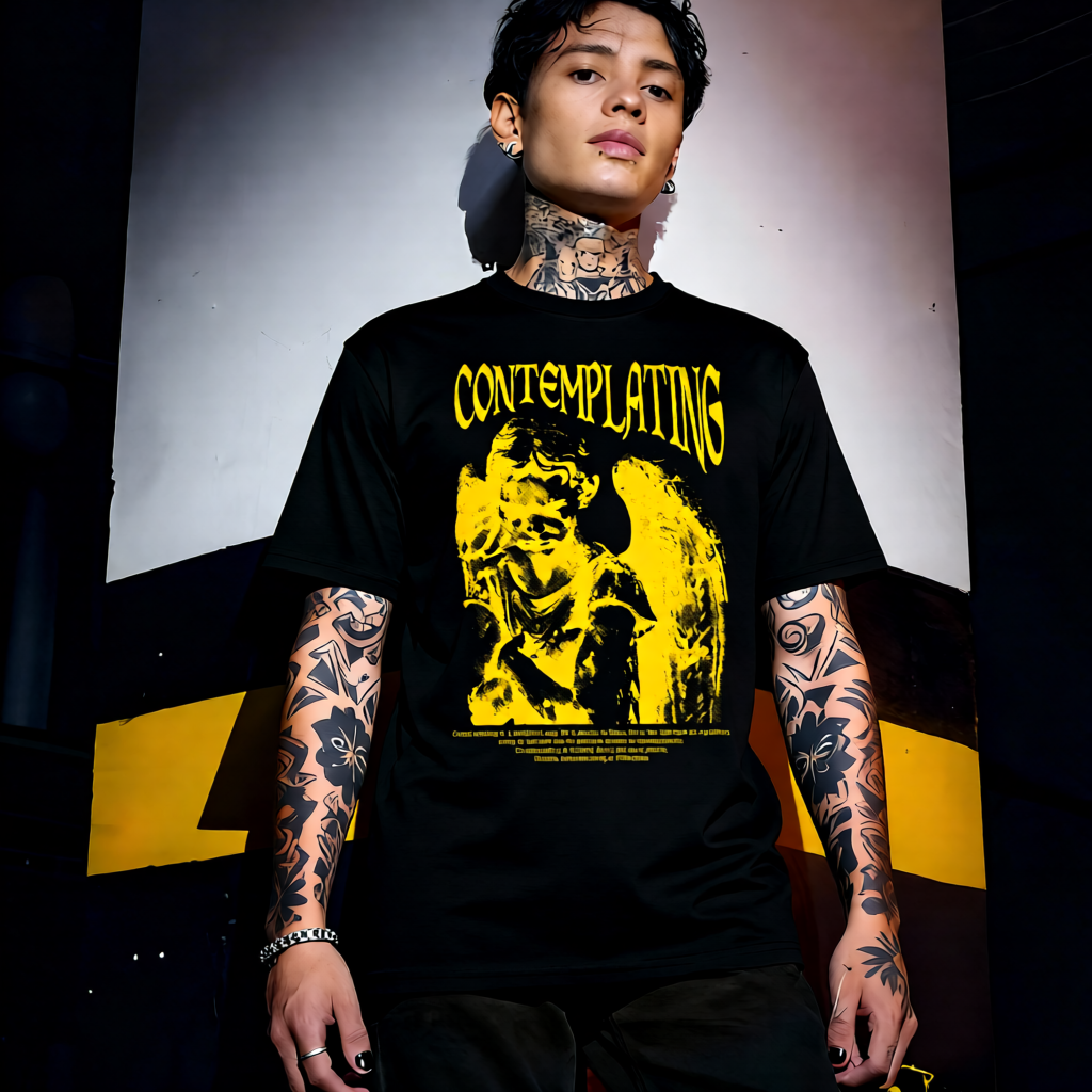 Unisex 90s vintage mono tone graphic T-shirt with bold full print, no halftones, authentic retro streetwear style