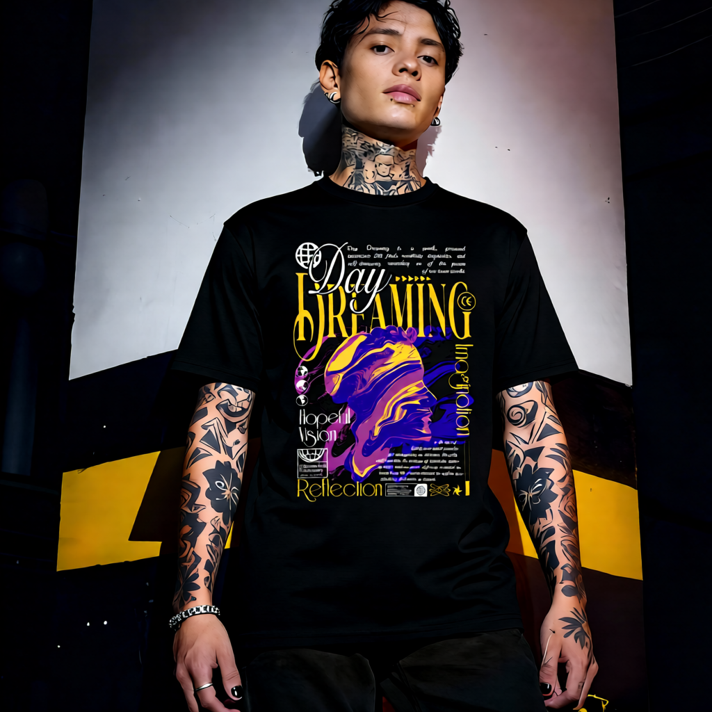 Unisex 90s vintage mono tone graphic T-shirt with bold full print, no halftones, authentic retro streetwear style