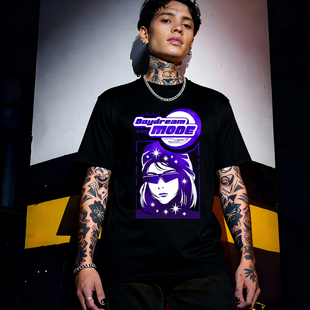 Unisex 90s vintage mono tone graphic T-shirt with bold full print, no halftones, authentic retro streetwear style