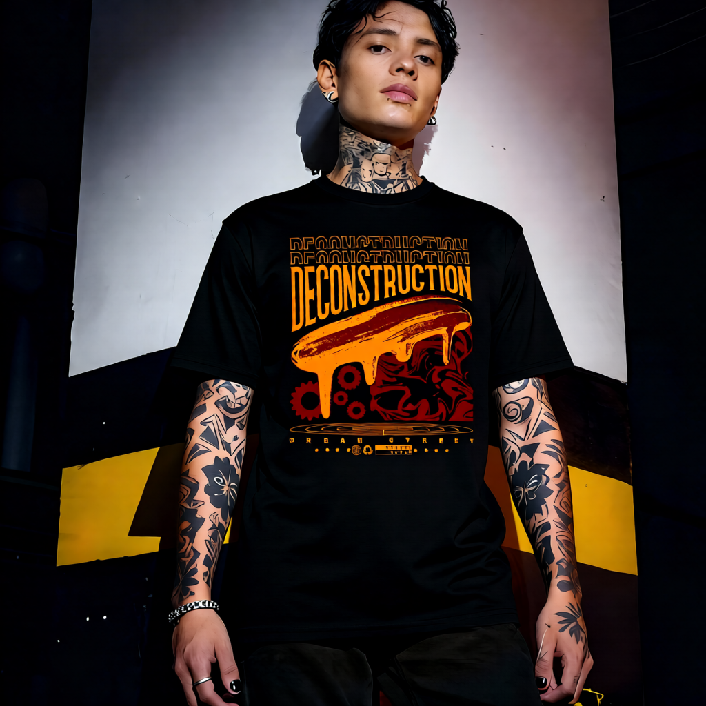 Unisex 90s vintage mono tone graphic T-shirt with bold full print, no halftones, authentic retro streetwear style