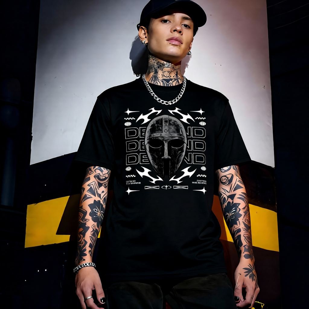 Unisex 90s vintage mono tone graphic T-shirt with bold full print, no halftones, authentic retro streetwear style