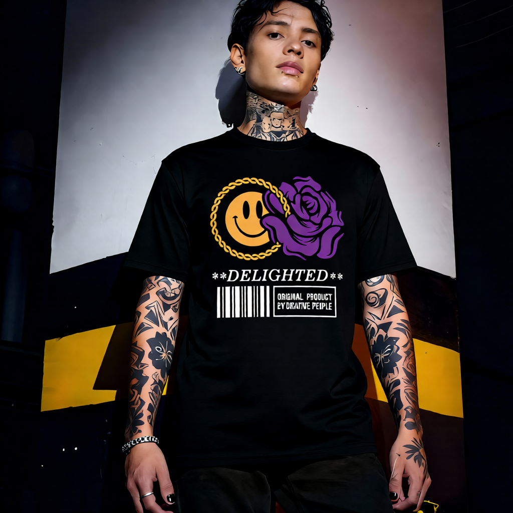 Unisex 90s vintage mono tone graphic T-shirt with bold full print, no halftones, authentic retro streetwear style