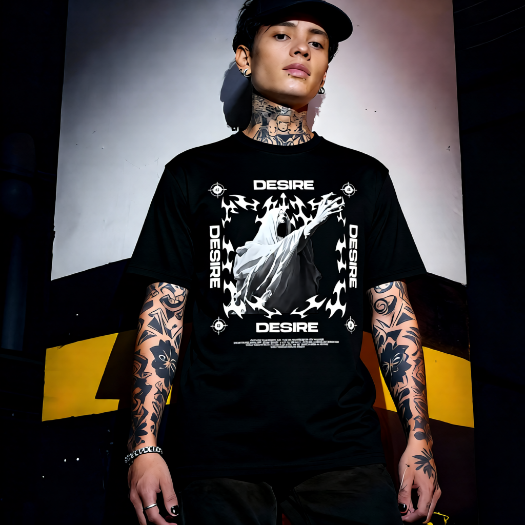 Unisex 90s vintage mono tone graphic T-shirt with bold full print, no halftones, authentic retro streetwear style