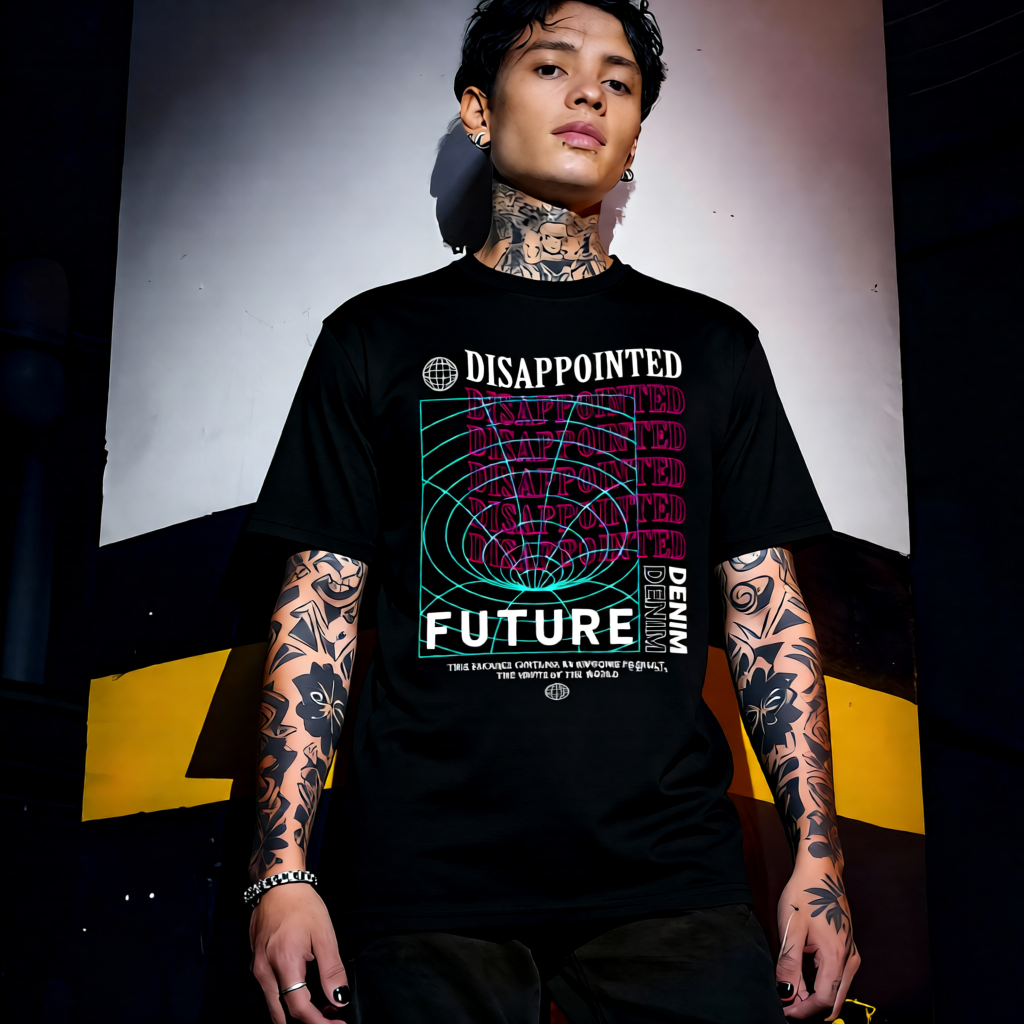 Unisex 90s vintage mono tone graphic T-shirt with bold full print, no halftones, authentic retro streetwear style