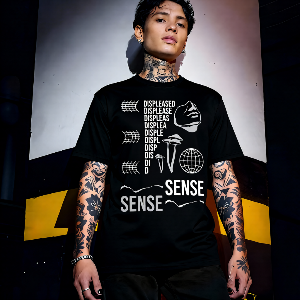 Unisex 90s vintage mono tone graphic T-shirt with bold full print, no halftones, authentic retro streetwear style