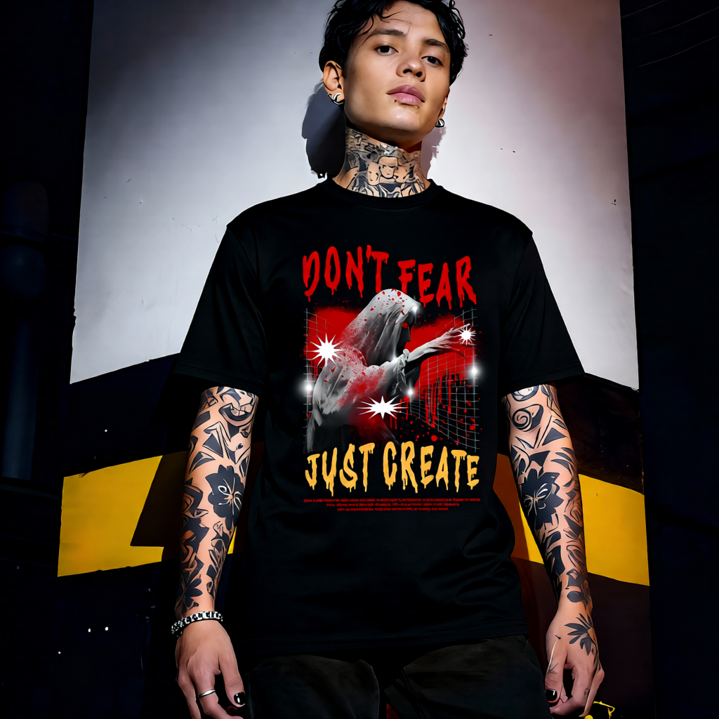 Unisex 90s vintage mono tone graphic T-shirt with bold full print, no halftones, authentic retro streetwear style
